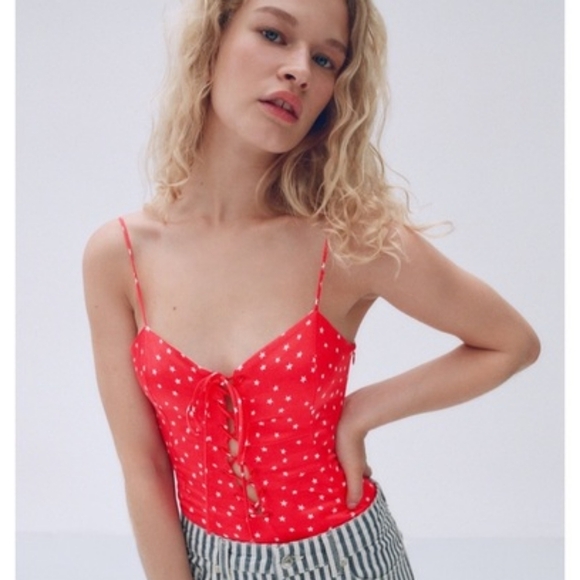 012. Zara star print lace up bodysuit size M - Picture 2 of 13